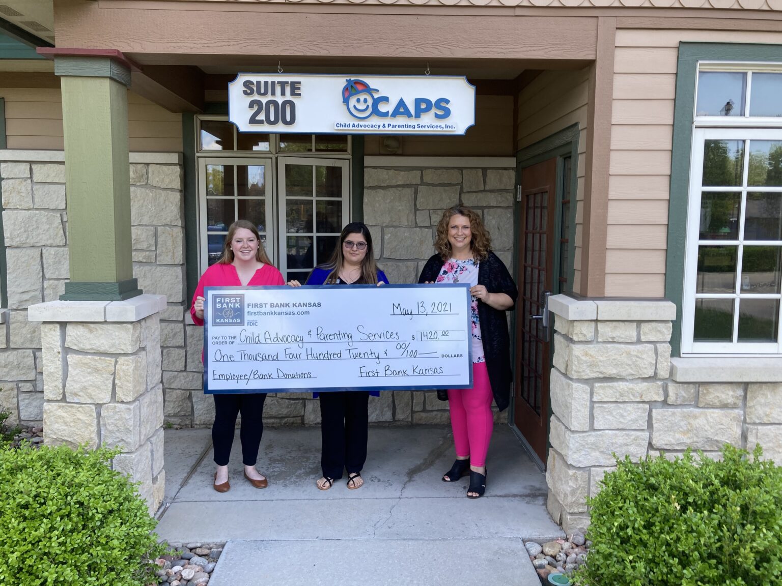 CAPS Receives generous donation from First Bank Kansas CAPS of Salina